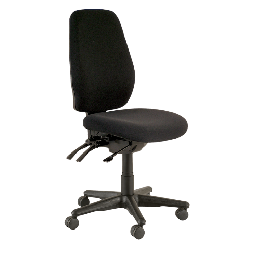 Aura Ergo Plus task chair with nylon base and castors and black fabric no arms