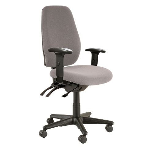 Aura Ergo Plus task chair with nylon base and castors and charcoal fabric with arms