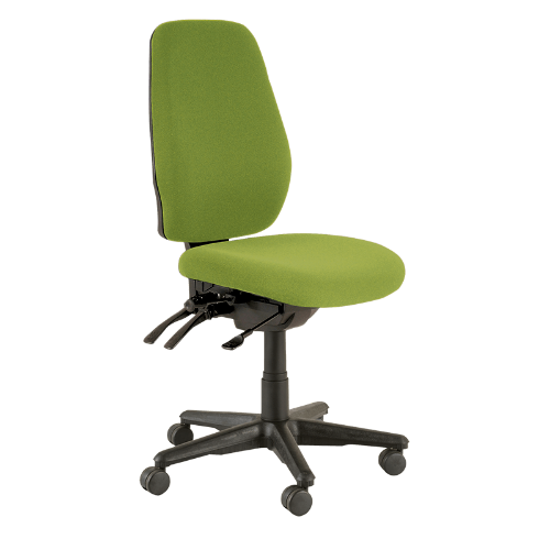 Aura Ergo Plus task chair with nylon base and castors and green fabric no arms