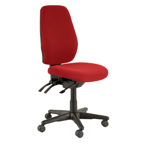 Aura Ergo Plus task chair with nylon base and castors and red fabric no arms