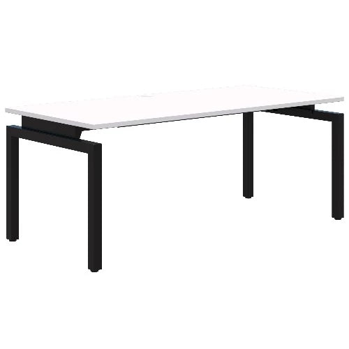 Fixed height Balance Desk with black frame and snow velvet white top.