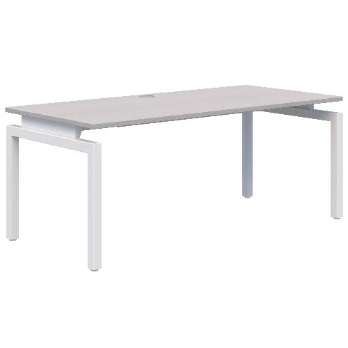 Fixed height Balance Desk with white frame and silver strata top.