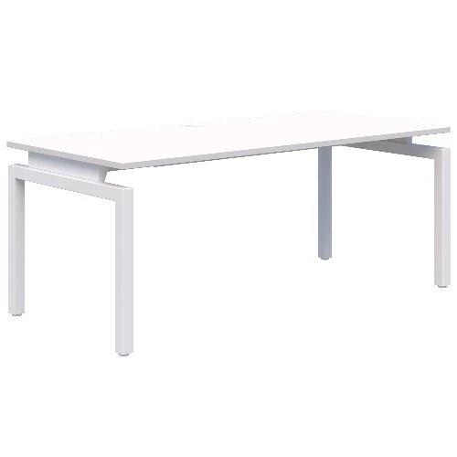 Fixed height Balance Desk with white frame and snow velvet white top.
