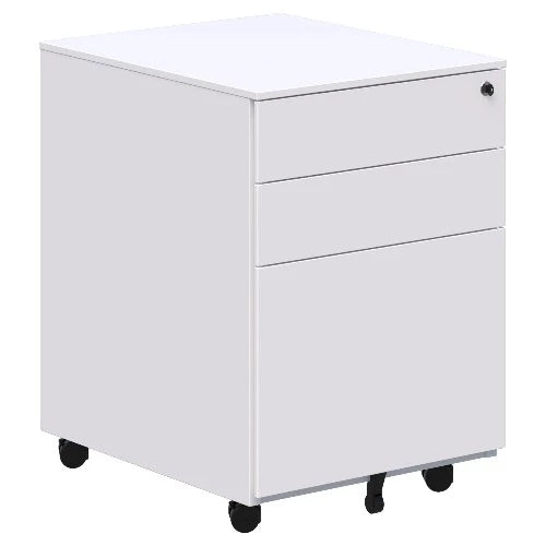 Cube white metal mobile with 2 stationery drawers and 1 filing draw 