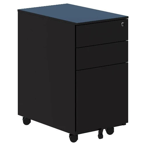 Cube slim black metal mobile with 2 stationery drawers and 1 filing draw