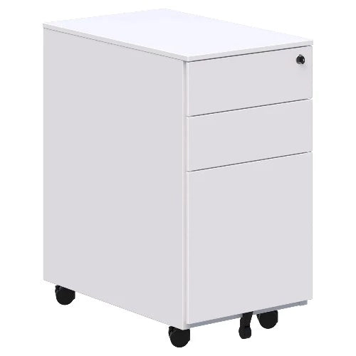 Cube slim white metal mobile with 2 stationery drawers and 1 filing draw