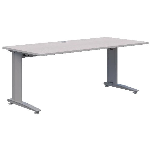 Energy fixed height office desk with silver frame and silver strata top.