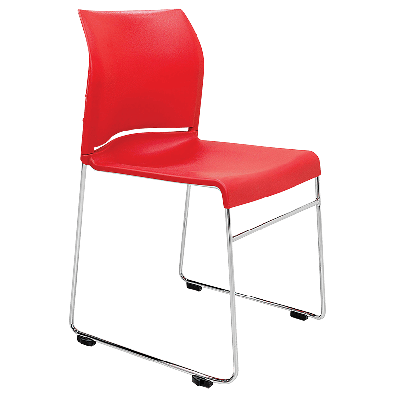 Envy chair with red shell and chrome skid frame