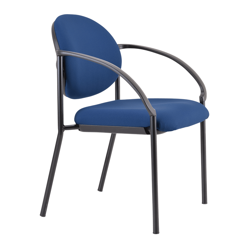 Blue Essence chair with black frame and moulded arms side view