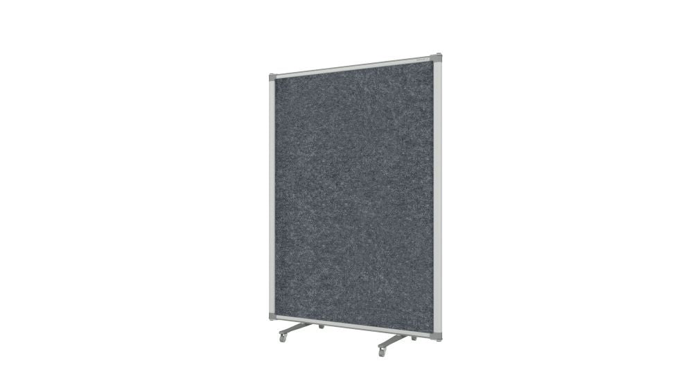 Free-standing partition screen in grey fabric with aluminium frame
