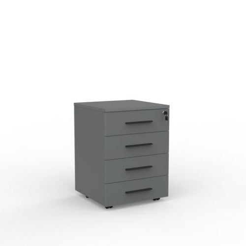 Cubit mobile with 4 stationery drawers in silver with black handles