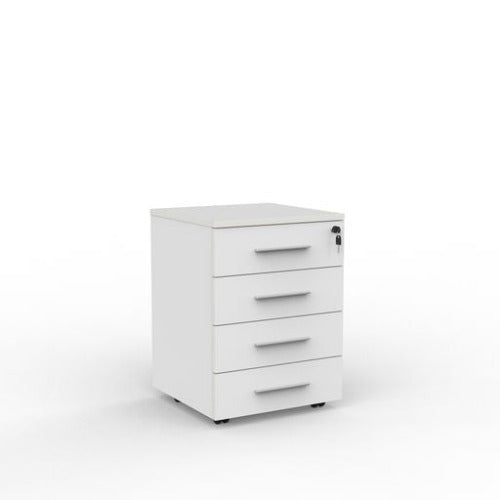 Cubit mobile with 4 stationery drawers in white with silver handles