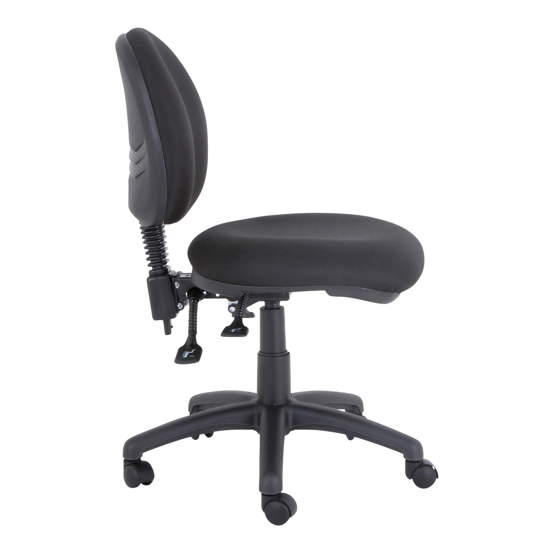 Mondo Java mid-back task chair in black, side view.