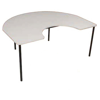 moon-shaped whiteboard table with white top and black legs
