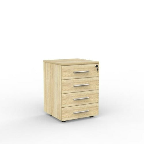 Cubit mobile with 4 stationery drawers in atlantic oak with white handles