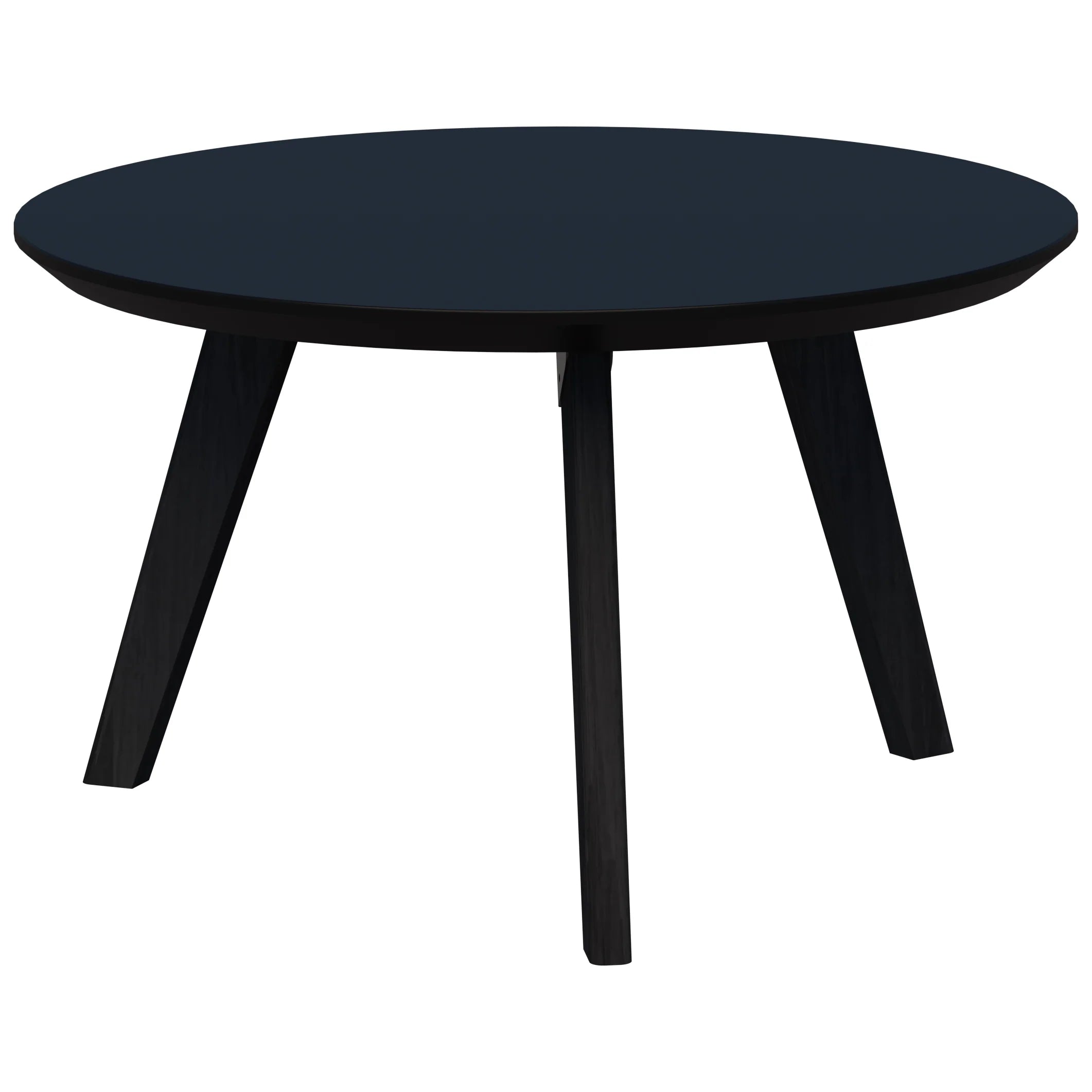 Oslo round coffee table with black stained ash timber frame and black velvet soft matt top.