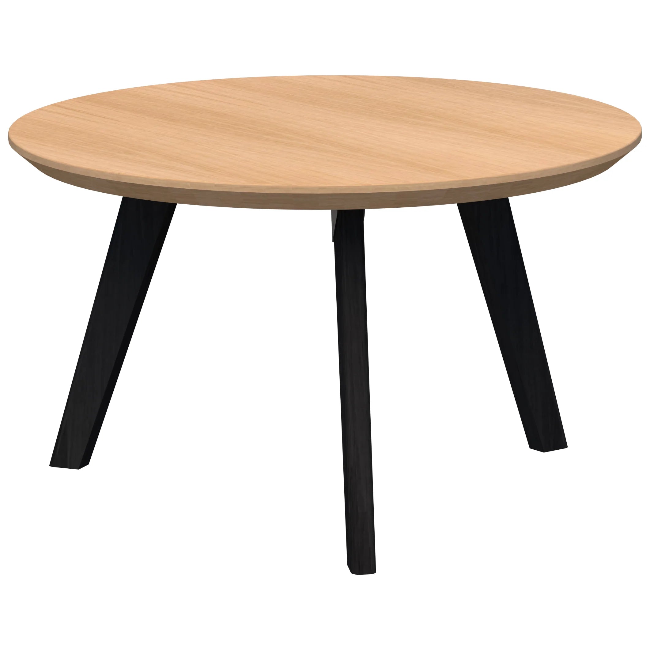 Oslo round coffee table with black stained ash timber frame and veneer ash top.