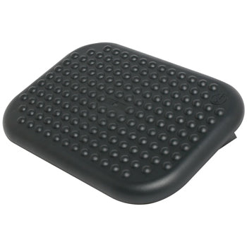 Black rockable footrest with surface nodules to massage your feet.