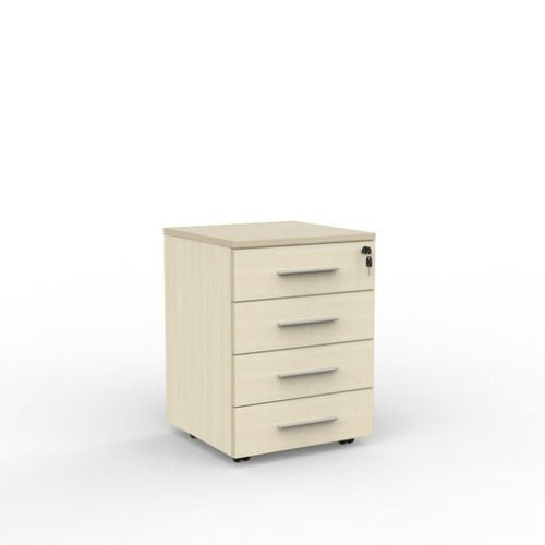 Cubit mobile with 4 stationery drawers in nordic maple with silver handles