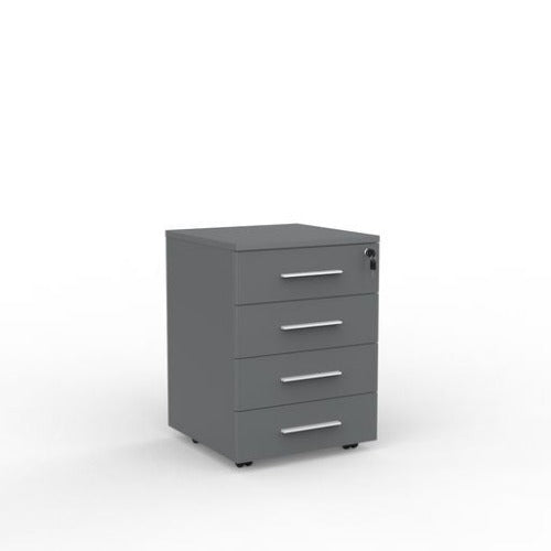 Cubit mobile with 4 stationery drawers in silver with white handles