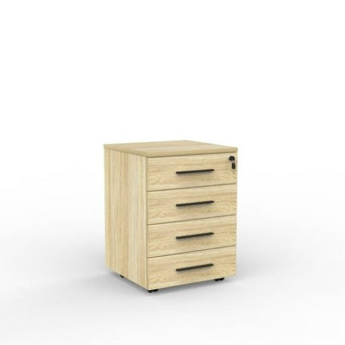 Cubit mobile with 4 stationery drawers in atlantic oak with black handles