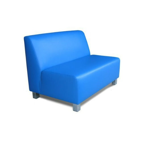 Two seater apollo sofa in blue vinyl with chrome feet