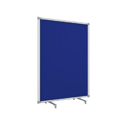 Free-standing partition screen in blue fabric with aluminium frame