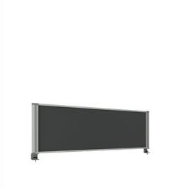 Desk mounted partition screen in grey fabric with aluminium frame