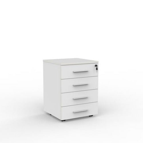 Cubit mobile with 4 stationery drawers in white with white handles