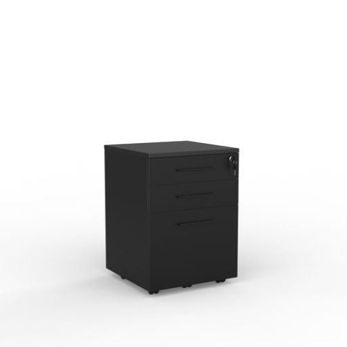 Cubit mobile with 2 stationery drawers and 1 file drawer in black with black handles