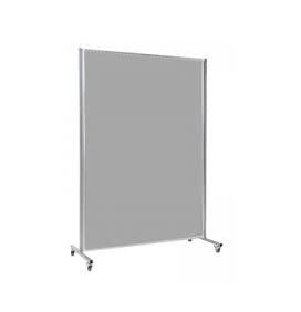 Large grey mobile pinboard in aluminium frame with steel legs and castors