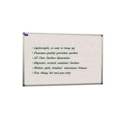 wall hanging whiteboard with silver frame and black writing on the board