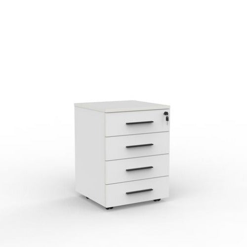 Cubit mobile with 4 stationery drawers in white with black handles