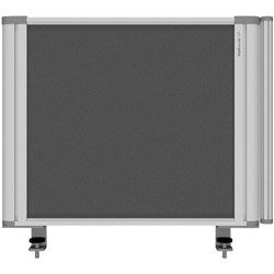 Desk mounted partition screen in grey fabric with aluminium frame