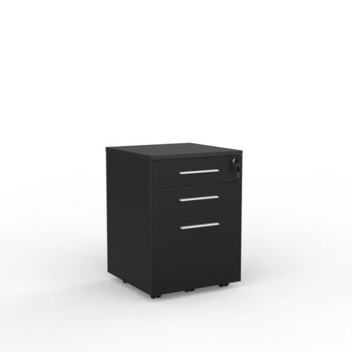 Cubit mobile with 2 stationery drawers and 1 file drawer in black with white handles